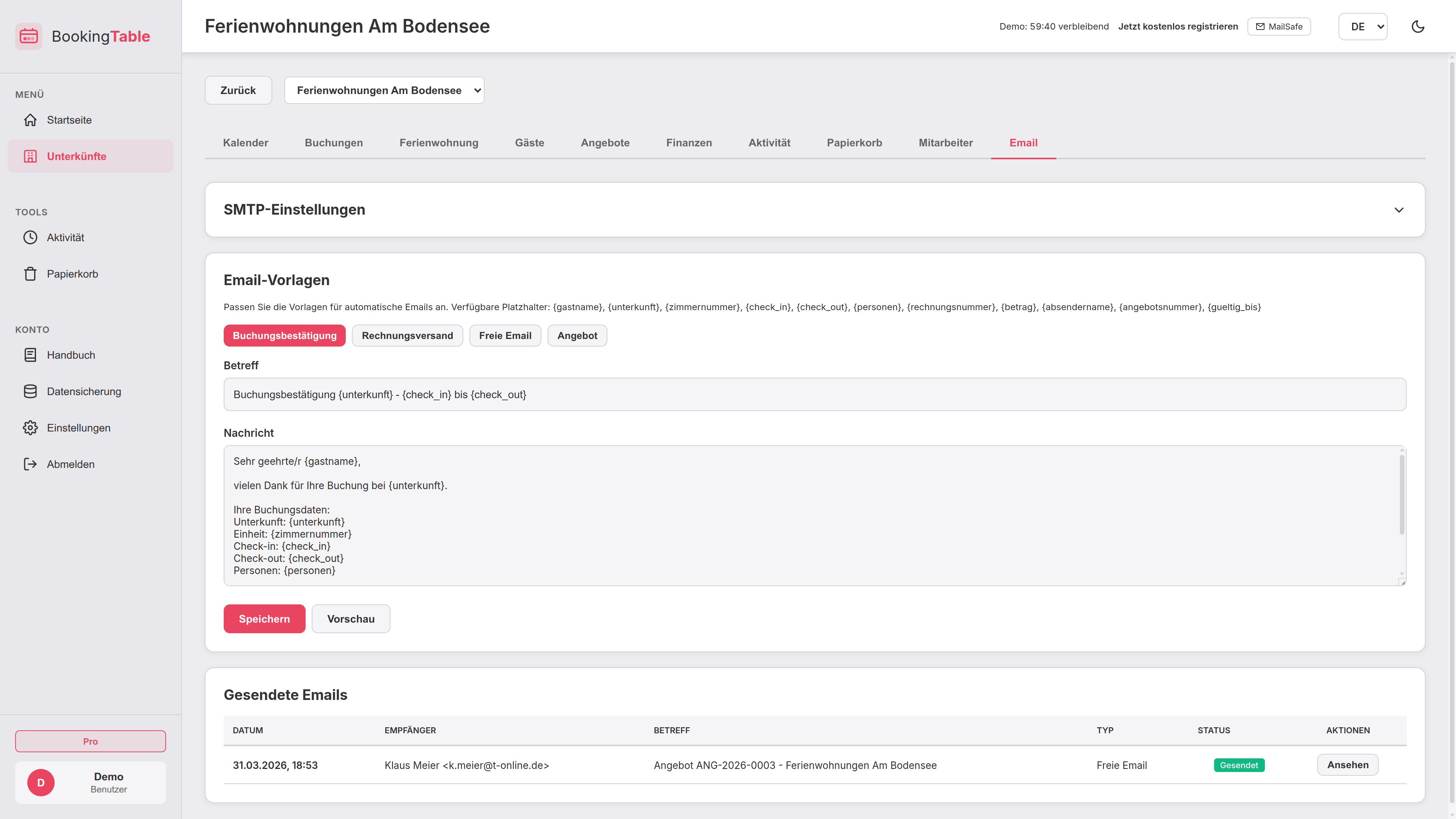 BookingTable Email – Helles Design