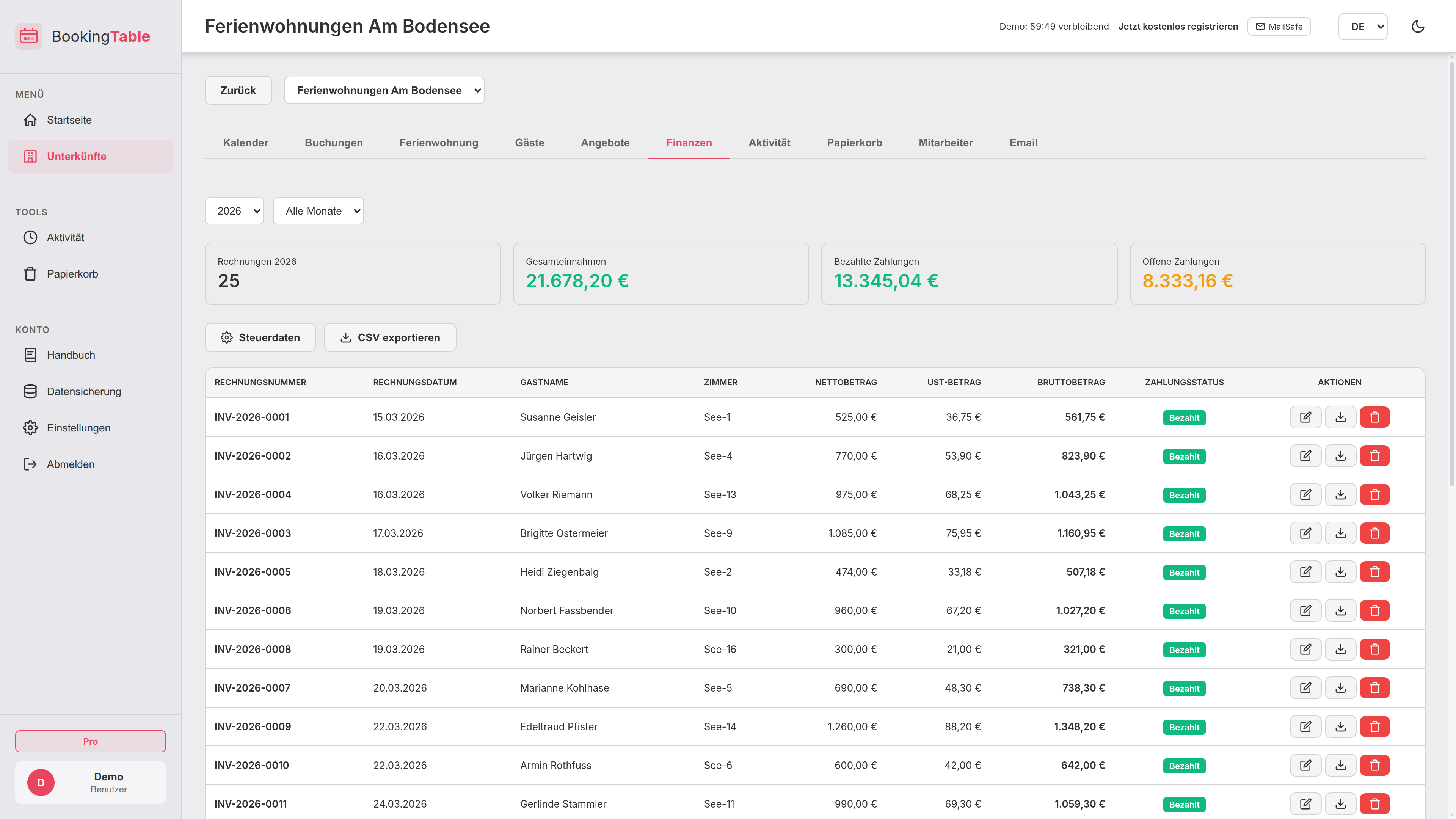 BookingTable Finanzen – Helles Design
