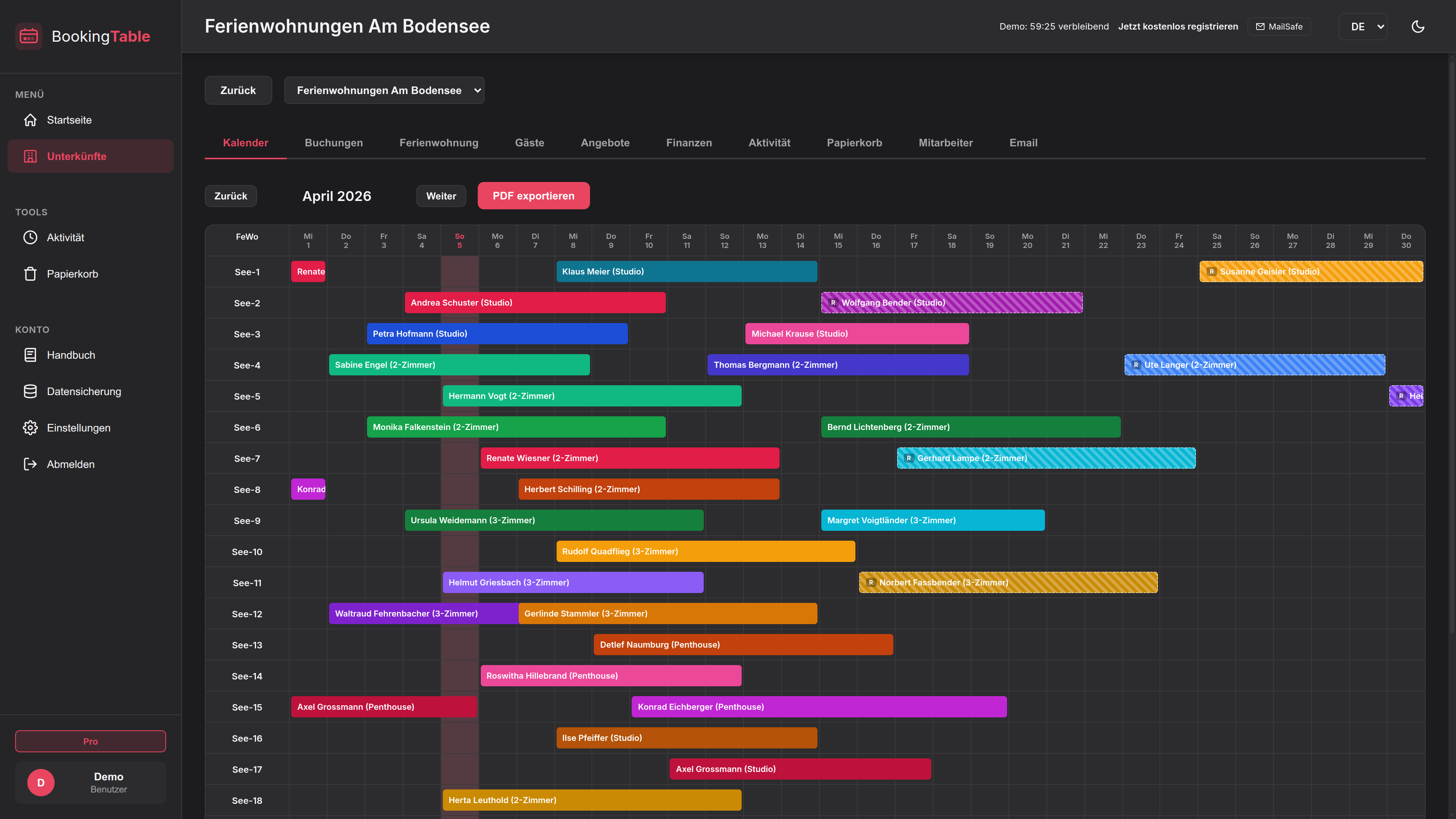 BookingTable Kalender – Dunkles Design