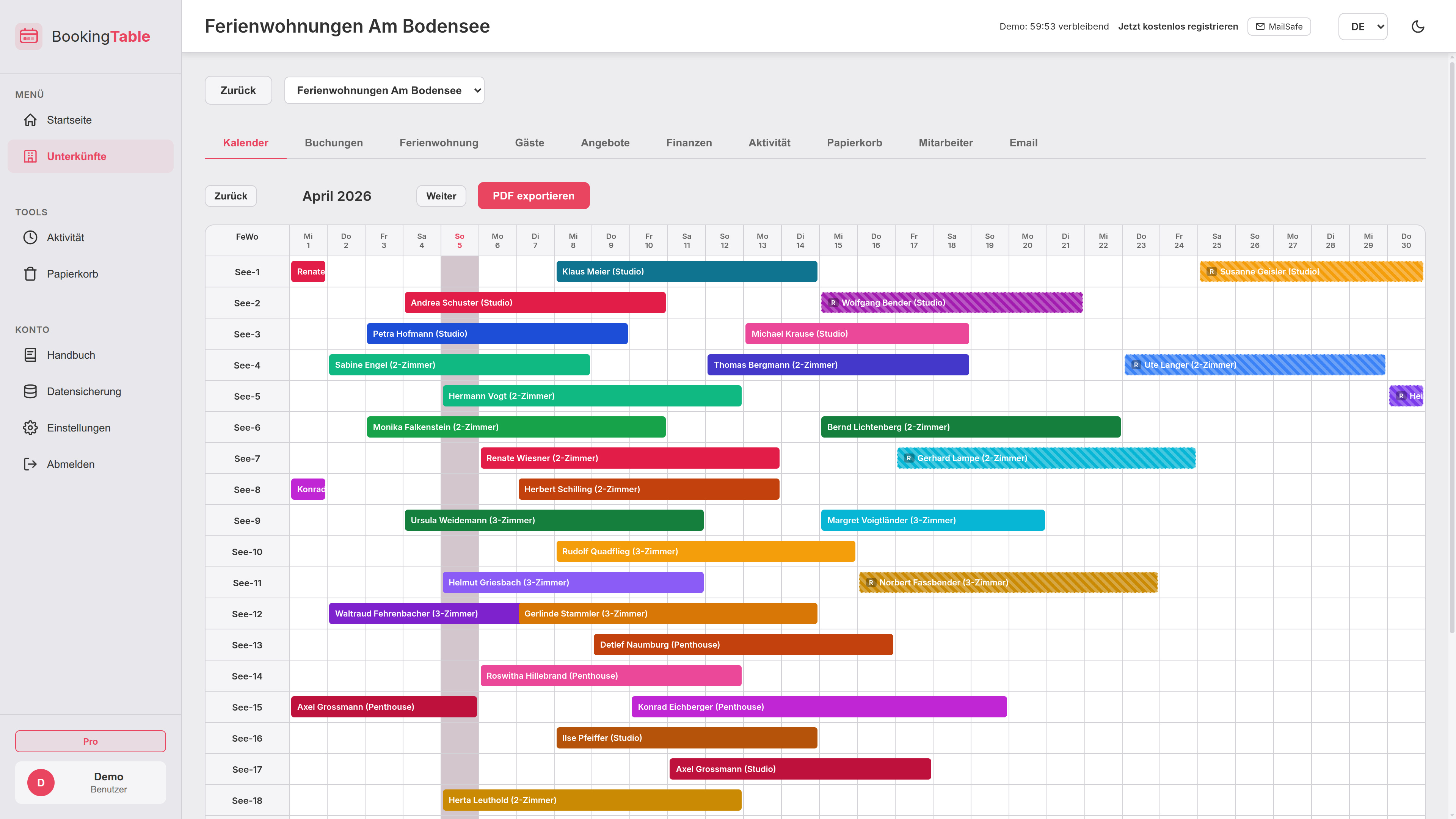 BookingTable Kalender – Helles Design