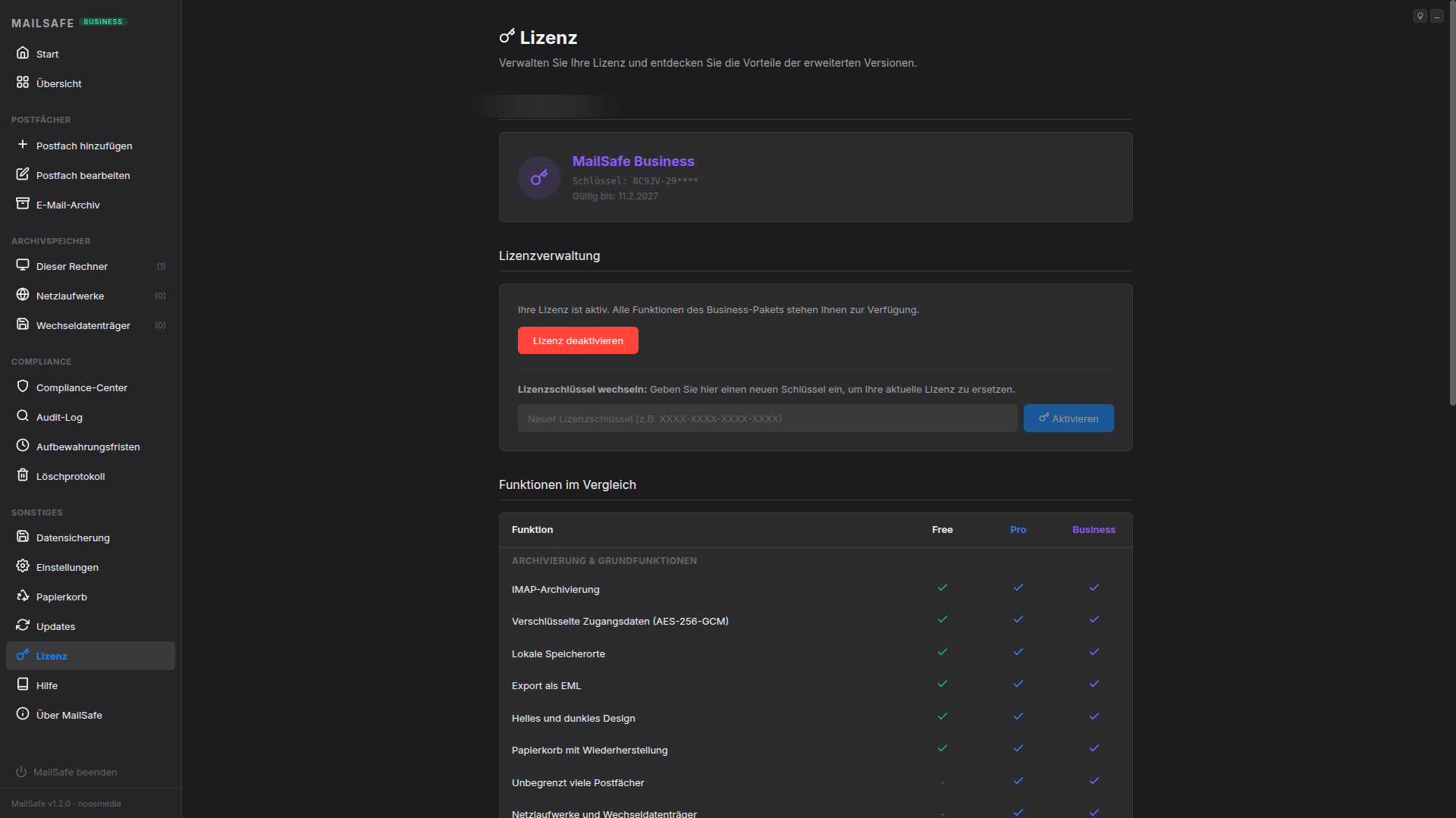 MailSafe Lizenz – Dunkles Design