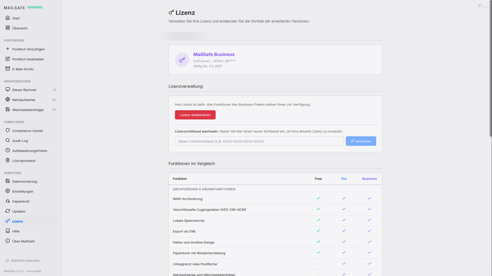 MailSafe Lizenz – Helles Design